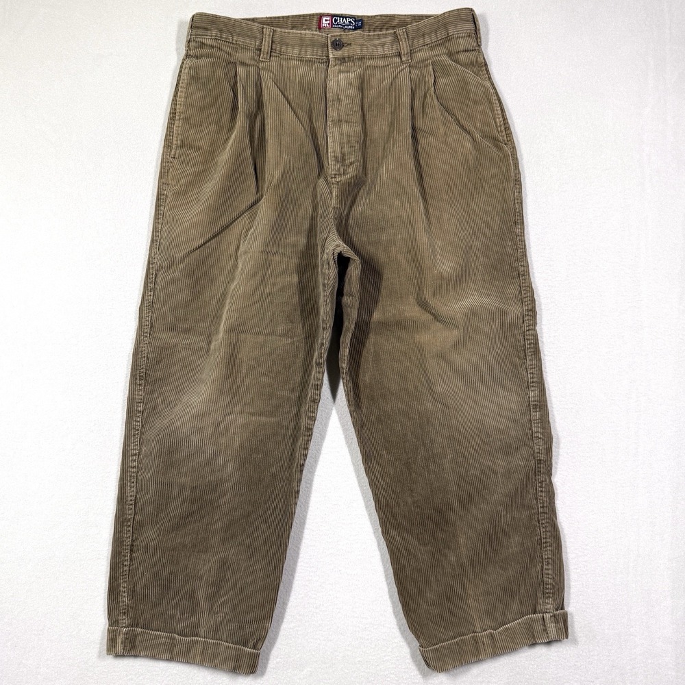 Vintage Chaps Ralph Lauren Pants 38x30 Corduroy Double Pleated Cuffed Wide Wale